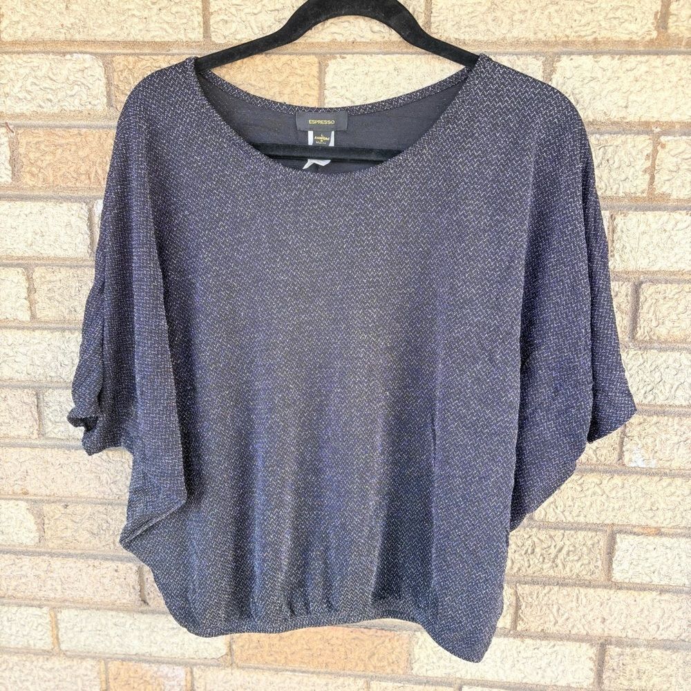 Espresso Charcoal Metallic Scoop Neck Knit Top